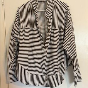 Pilcro Cream and Black Striped Top